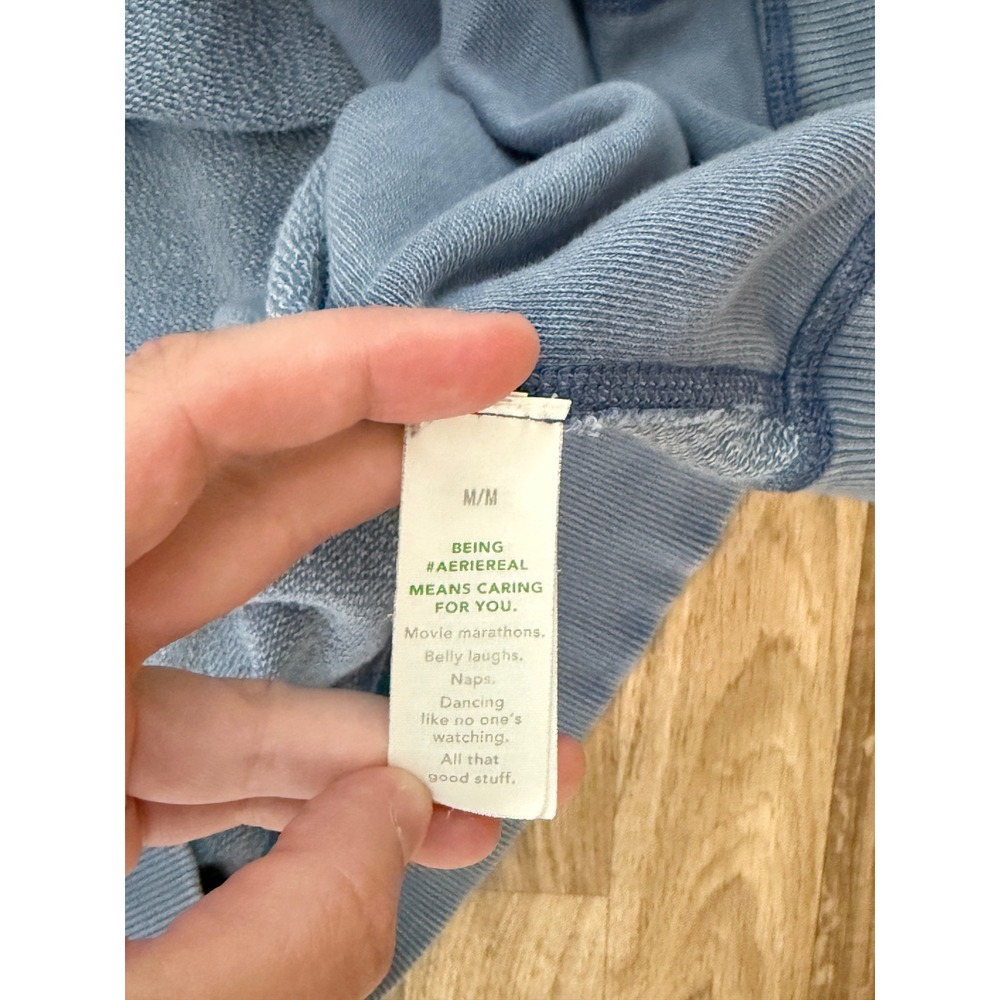 Aerie Oversized V-Neck Sweatshirt Blue Raw Edge Pullover Medium - Picture 7 of 9